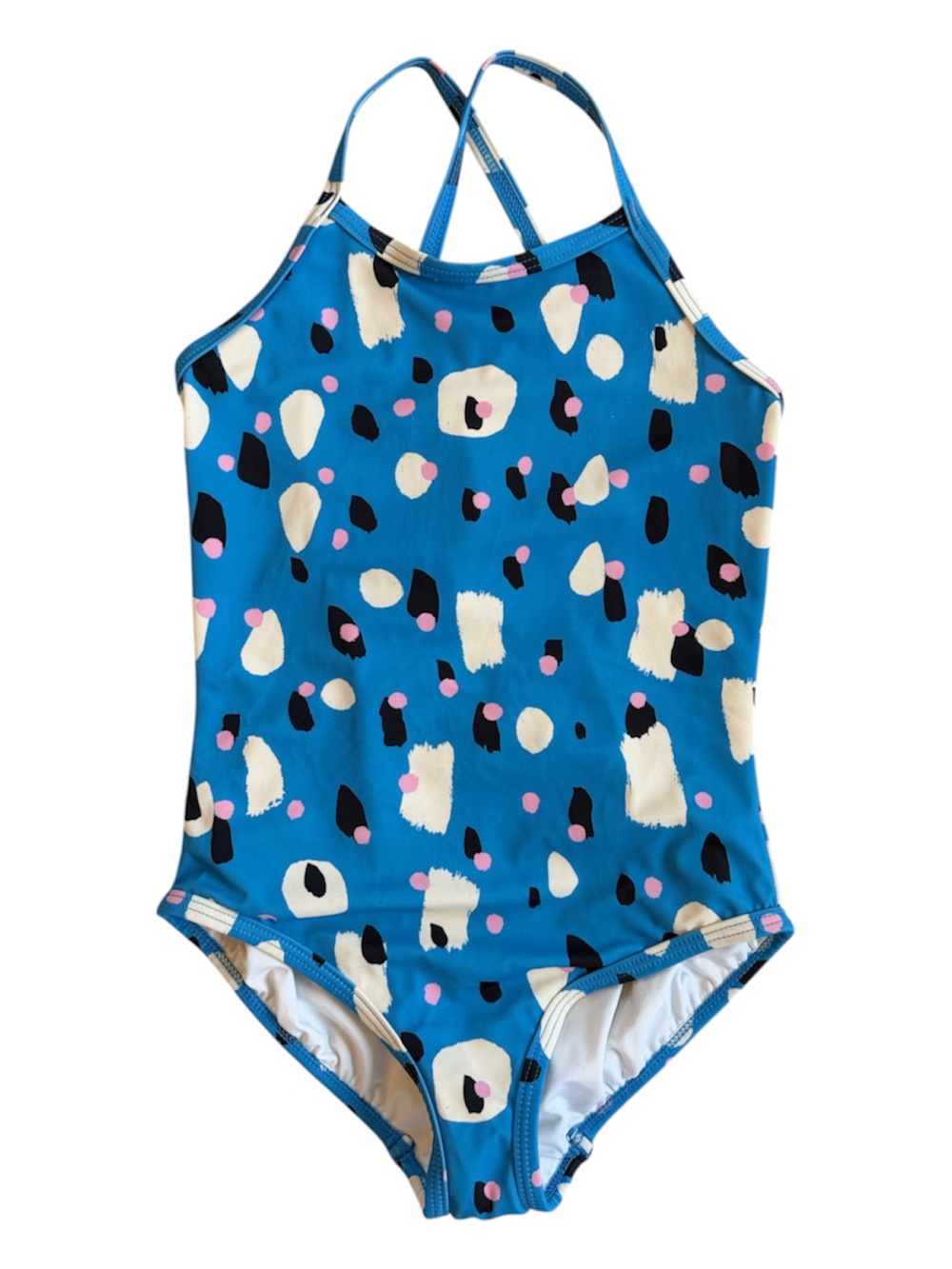 Hanna Andersson Abstract Leopard Print One-Piece Swimsuit- Cream, Blue, & Pink